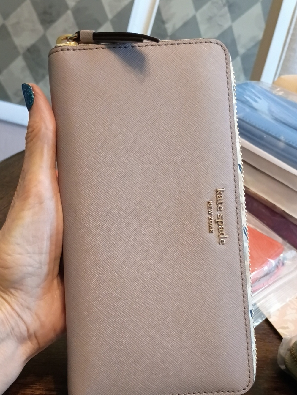 kate spade Saffiano leather lavender lilac floral Zip Around Wallet